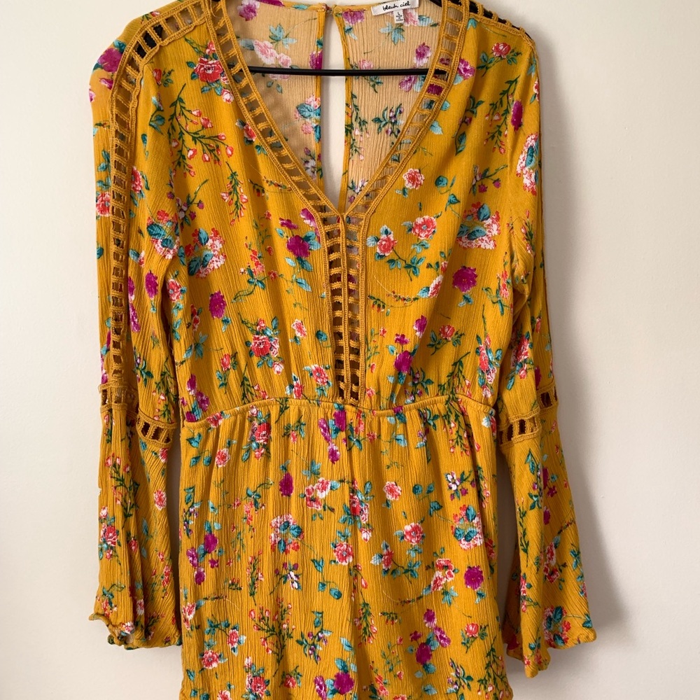 Yellow Floral Bell Sleeve Romper